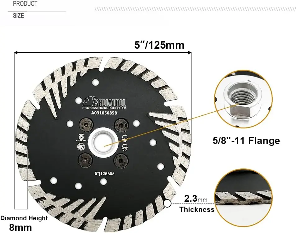 Алмазний диск SHDIATOOL A031 125мм М14 для різання каменю, граніту, мармуру, бетону, цегли, диск  з косими захисними зубами